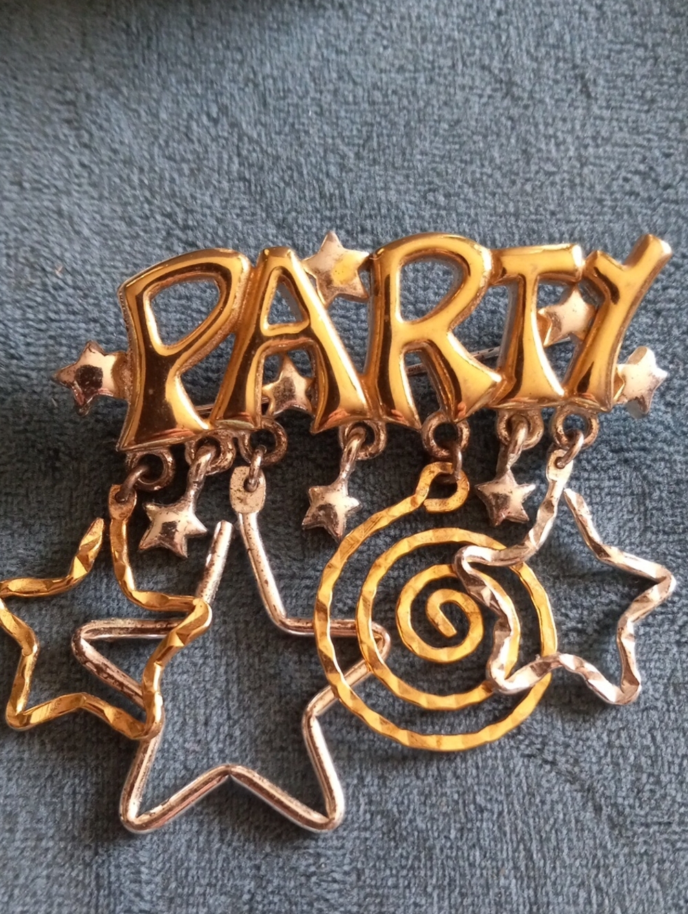 Gold 'Party' Hanging Decoration with Star & Spiral Charms